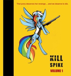 Size: 600x644 | Tagged: safe, artist:queen-le-fra-fra, rainbow dash, g4, clothes, crossover, female, gun, hat, kill bill, shotgun, solo, weapon