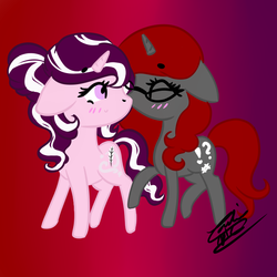 Size: 700x700 | Tagged: safe, artist:lovelydreams14, oc, oc only, oc:curse word, oc:magpie, pony, female, kissing, lesbian, mare