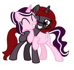 Size: 571x543 | Tagged: safe, artist:whitewolfdreamer27, oc, oc only, oc:curse word, oc:magpie, pony, based art, female, lesbian, mare