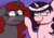 Size: 1089x768 | Tagged: safe, artist:tranzmuteproductions, oc, oc only, oc:curse word, oc:magpie, pony, unicorn, :p, blushing, boop, bust, duo, eyelashes, female, glasses, horn, lesbian, mare, puffy cheeks, raised hoof, tongue out, unicorn oc