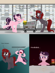 Size: 2448x3264 | Tagged: safe, artist:treblesketchofficial, oc, oc only, oc:curse word, oc:magpie, pony, comic, female, high res, lesbian, mare, supermarket