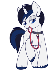 Size: 500x664 | Tagged: safe, artist:lulubell, oc, oc only, oc:pitch shift, pony, unicorn, collar, leash, male, pet play, simple background, solo, transparent background