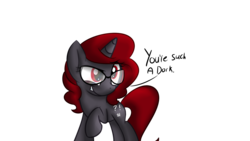 Size: 1920x1080 | Tagged: safe, artist:lbrcloud, oc, oc only, oc:curse word, pony, unicorn, dialogue, female, glasses, grin, insult, mare, raised hoof, simple background, smiling, standing, transparent background