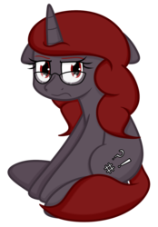Size: 1012x1453 | Tagged: safe, artist:terton, oc, oc only, oc:curse word, pony, unicorn, female, frown, mare, simple background, sitting, transparent background