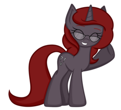 Size: 1024x931 | Tagged: safe, artist:terton, oc, oc only, oc:curse word, pony, unicorn, eyes closed, female, glasses, glowing horn, horn, magic, mare, simple background, smiling, solo, telekinesis, transparent background, waving