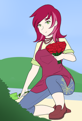 Size: 867x1280 | Tagged: safe, artist:jonfawkes, roseluck, human, g4, commission, female, flower, humanized, rose, smiling, solo