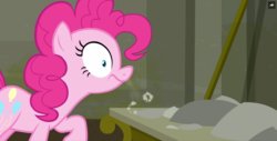 Size: 1382x700 | Tagged: safe, screencap, pinkie pie, earth pony, pony, g4, the saddle row review, dust, not drugs, snorting