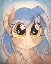 Size: 1064x1332 | Tagged: safe, artist:thefriendlyelephant, oc, oc only, oc:seashell drift, earth pony, pony, bust, commission, cute, eye clipping through hair, jewelry, necklace, portrait, thefriendlyelephant is trying to murder us, traditional art