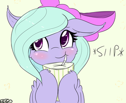 Size: 2000x1639 | Tagged: safe, artist:freefraq, flitter, pony, g4, blushing, cute, drinking, female, flitterbetes, floppy ears, freefraq is trying to murder us, simple background, solo