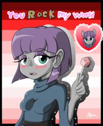 Size: 984x1200 | Tagged: safe, artist:fujuzakinc, maud pie, equestria girls, g4, blushing, candy, female, food, lollipop, michael jackson, solo, song reference, you rock my world