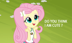 Size: 1126x678 | Tagged: safe, edit, edited screencap, screencap, fluttershy, equestria girls, g4, my little pony equestria girls: legend of everfree, caption, clothes, cute, image macro, meme, open mouth, shorts, shyabetes