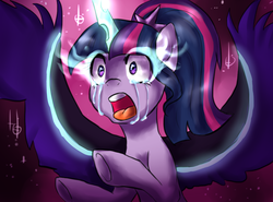 Size: 1366x1012 | Tagged: safe, artist:not-ordinary-pony, sci-twi, twilight sparkle, equestria girls, g4, legend of everfree, crying, equestria girls ponified, midnight sparkle, misleading thumbnail, not what it looks like, ponified, ponytail, possession