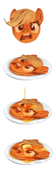 Size: 1025x3219 | Tagged: safe, artist:audrarius, applejack, g4, butter, face, food, pancakes, simple background, syrup, wat, white background