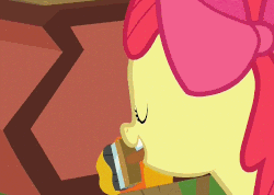 Size: 500x356 | Tagged: safe, screencap, apple bloom, earth pony, pony, g4, season 6, the cart before the ponies, animated, cartoon physics, female, fire, how, painting, solo