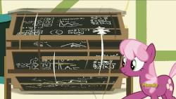 Size: 1286x724 | Tagged: safe, screencap, cheerilee, earth pony, pony, g4, the cart before the ponies, animated, chalkboard, female, loop, male, spinning