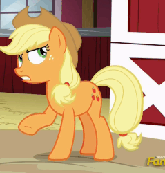 Size: 557x582 | Tagged: safe, screencap, applejack, earth pony, pony, g4, season 6, the cart before the ponies, animated, female, loop, solo