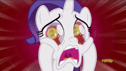 Size: 1286x724 | Tagged: safe, screencap, rarity, pony, g4, season 6, the cart before the ponies, animated, drama queen, faic, female, filly rarity, loop, marshmelodrama, reaction gif, ribbon, solo, squishy cheeks