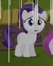 Size: 174x218 | Tagged: safe, screencap, rarity, pony, g4, the cart before the ponies, animated, cropped, female, filly rarity, loop, poor rarity, rain, sad