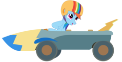 Size: 2587x1317 | Tagged: safe, artist:lunarevening, rainbow dash, pony, swan, g4, the cart before the ponies, car, female, helmet, mare, simple background, solo, transparent background, vector, vehicle