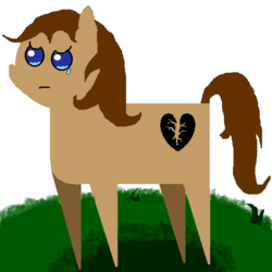 Size: 550x550 | Tagged: safe, artist:verandure, oc, oc only, oc:heartbreak, earth pony, pony, blue eyes, branding, crying, female, heart, human in equestria, human to pony, male to female, mare, messy mane, my little heartbreak, rule 63, solo