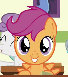Size: 401x452 | Tagged: safe, screencap, scootaloo, pony, g4, the cart before the ponies, cute, smiling