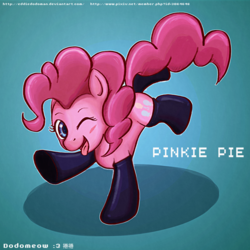 Size: 3000x3000 | Tagged: dead source, safe, artist:eddiedodoman, pinkie pie, earth pony, pony, g4, clothes, female, high res, mare, one eye closed, socks, solo, standing, standing on one leg