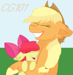 Size: 1024x1052 | Tagged: safe, artist:cutegir101, apple bloom, applejack, g4, eyes closed, hug, open mouth, sisters