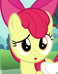 Size: 331x417 | Tagged: safe, screencap, apple bloom, earth pony, pony, g4, the cart before the ponies, cute, female, solo