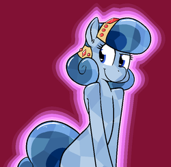 Size: 682x665 | Tagged: safe, artist:whatsapokemon, oc, oc only, oc:heart song, crystal pony, semi-anthro, smiling, solo