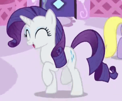 Size: 600x494 | Tagged: safe, screencap, rarity, pony, unicorn, g4, season 6, the cart before the ponies, animated, cute, eyes closed, female, gif, happy, loop, mare, open mouth, prancing, raribetes, solo focus, trotting, trotting in place, wahaha
