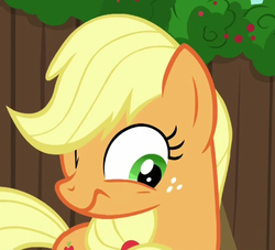 Size: 488x444 | Tagged: safe, screencap, applejack, pony, g4, the cart before the ponies, female, mare, one eye closed, solo