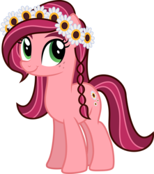 Size: 1439x1626 | Tagged: safe, artist:rustle-rose, gloriosa daisy, earth pony, pony, equestria girls, g4, my little pony equestria girls: legend of everfree, braid, cute, daisybetes, earth pony gloriosa daisy, equestria girls ponified, female, floral head wreath, flower, flower in hair, freckles, mare, ponified, simple background, smiling, solo, transparent background, vector