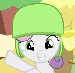 Size: 450x434 | Tagged: safe, screencap, sweetie belle, pony, g4, the cart before the ponies, cute, female, helmet, solo