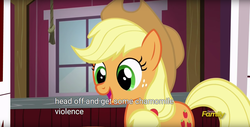 Size: 1920x975 | Tagged: safe, screencap, applejack, earth pony, pony, g4, the cart before the ponies, meme, youtube caption
