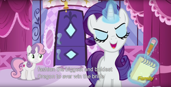 Size: 1920x975 | Tagged: safe, screencap, rarity, sweetie belle, g4, the cart before the ponies, cutie mark, discovery family logo, levitation, magic, meme, oregon, telekinesis, the cmc's cutie marks, youtube caption