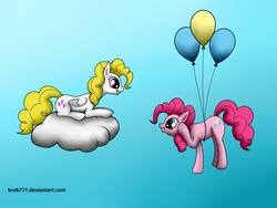 Size: 2560x1920 | Tagged: safe, artist:brab777, pinkie pie, surprise, g1, g4, balloon, then watch her balloons lift her up to the sky