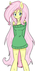 Size: 375x750 | Tagged: safe, artist:izu-tan, artist:kazoorion, fluttershy, anthro, g4, blushing, clothes, collaboration, female, simple background, solo, sweater, sweatershy, transparent background