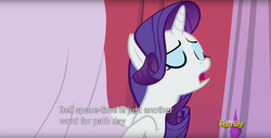 Size: 1920x975 | Tagged: safe, screencap, rarity, pony, g4, the cart before the ponies, discovery family logo, meme, physics, solo, youtube caption