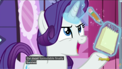 Size: 1274x721 | Tagged: safe, screencap, rarity, pony, g4, the cart before the ponies, carousel boutique, meme, solo, youtube, youtube caption