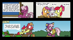 Size: 3508x1920 | Tagged: safe, artist:bobthedalek, apple bloom, big macintosh, cheerilee, scootaloo, sweetie belle, earth pony, pony, g4, the cart before the ponies, cheerileeder, cheerleader, clothes, comic, cutie mark crusaders, cutie ship crusaders, male, ship:cheerimac, shipper on deck, shipping, stallion, straight
