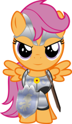 Size: 539x929 | Tagged: safe, artist:zacatron94, scootaloo, pegasus, pony, g4, armor, fantasy class, female, filly, foal, knight, simple background, solo, spread wings, transparent background, warrior, wings