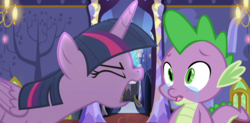 Size: 1161x569 | Tagged: safe, edit, edited screencap, screencap, spike, twilight sparkle, alicorn, pony, g4, no second prances, the times they are a changeling, abuse, crying, fanfic art, spikeabuse, twilight sparkle (alicorn), wedding scars, yelling