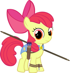 Size: 1072x1114 | Tagged: safe, artist:zacatron94, apple bloom, earth pony, pony, g4, archer, arrow, bow (weapon), bow and arrow, female, filly, foal, misleading thumbnail, simple background, solo, transparent background, weapon