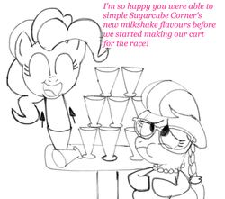 Size: 942x834 | Tagged: safe, artist:pepsi twist, pinkie pie, silver spoon, g4, bloated, chubby, dialogue, hammerspace, milkshake, misspelling, weight gain