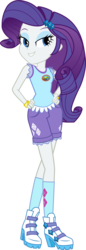 Size: 1014x2955 | Tagged: safe, artist:imperfectxiii, rarity, equestria girls, g4, my little pony equestria girls: legend of everfree, bracelet, camp everfree logo, camp everfree outfits, clothes, cutie mark on clothes, female, hand on hip, high heels, jewelry, lidded eyes, looking at you, shorts, simple background, smiling, socks, solo, transparent background, vector