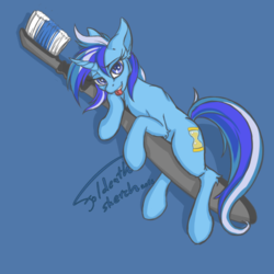 Size: 500x500 | Tagged: safe, artist:foldeath, minuette, pony, unicorn, g4, female, sketch, solo, tongue out, toothbrush