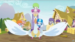 Size: 1279x722 | Tagged: safe, screencap, crackle pop, derpy hooves, rarity, sugar stix, sweetie belle, pegasus, pony, g4, the cart before the ponies, angry, cheating, female, mare