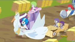 Size: 1281x720 | Tagged: safe, screencap, crackle pop, derpy hooves, rarity, snips, snips' dad, sweetie belle, pegasus, pony, unicorn, g4, the cart before the ponies, cheating, colt, female, male, mare
