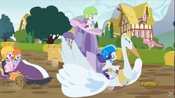 Size: 1281x718 | Tagged: safe, screencap, derpy hooves, rarity, sugar stix, sweetie belle, tender brush, winter lotus, pegasus, pony, g4, the cart before the ponies, angry, cheating, female, mare