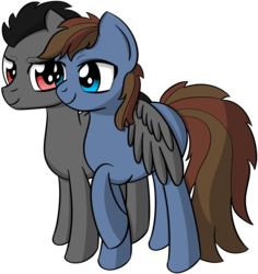 Size: 2500x2652 | Tagged: safe, artist:datapony, oc, oc only, oc:data, earth pony, pegasus, pony, duo, female, high res, hug, male, mare, pony on pony action, simple background, stallion, stallion on mare, straight, transparent background, winghug